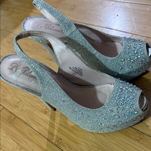 De Blossom Collection Glittering Silver Slingback Heels